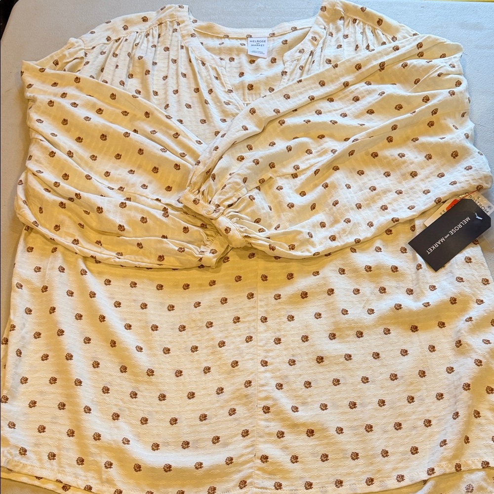 Melrose and Market Cream and Brown Polka Dot Blouse size medium